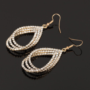 Boucles d'oreilles tendance transfrontalières en strass avec chaîne à griffes, pour femmes, pour scène et soirée, motif goutte d'eau, plaqué argent antique - Product Image 4