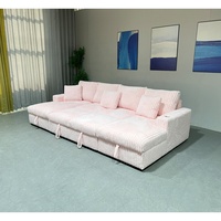 Canapé-lit sectionnel en velours côtelé rose moderne PZCN HOME, canapé-lit convertible confortable pour salon