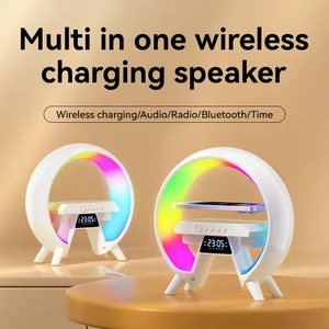 Factory Wholesale Shape 3 in 1 Wireless Charger Lamp Speaker Wireless Charger With Speaker Light and <b>Clock</b> Transparent Speaker - Product Image 5