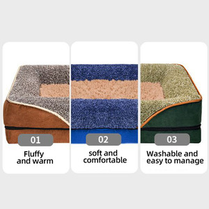 Canapé-lit orthopédique pour animaux de compagnie en fausse fourrure antidérapant avec éponge haute densité amovible et lavable et maison pour chat en peluche à motif uni - Product Image 6