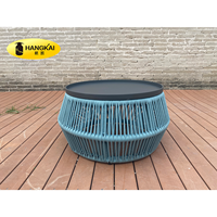 Table basse de jardin en rotin tressé en forme de baril pour l'extérieur