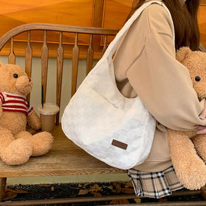 Bolso de Hombro de Lona para Mujer, Color Blanco Sólido, Cierre Magnético, Bolsillo con Cremallera, Bolso Tote Casual para Uso Diario - Product Image 1