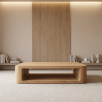Table basse carrée FERLY de luxe, artisanale, pour salon, avec étagère ouverte, en chêne blanc brossé