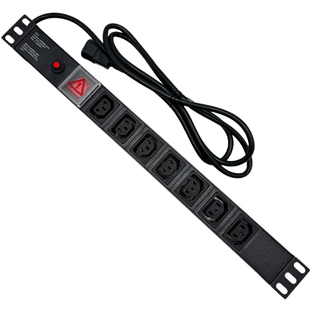 1U 19inch 7 Sockets IEC C13 Type 250V 10A Distribution Box with Overload Protection for Network Cabinet and Data Center