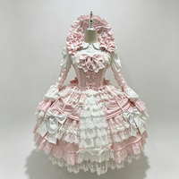 Jupe de princesse Lolita rose magnifique, style poupée, artisanat ancien et raffiné, robe de tous les jours, costume de cosplay pour fête d'anniversaire adulte