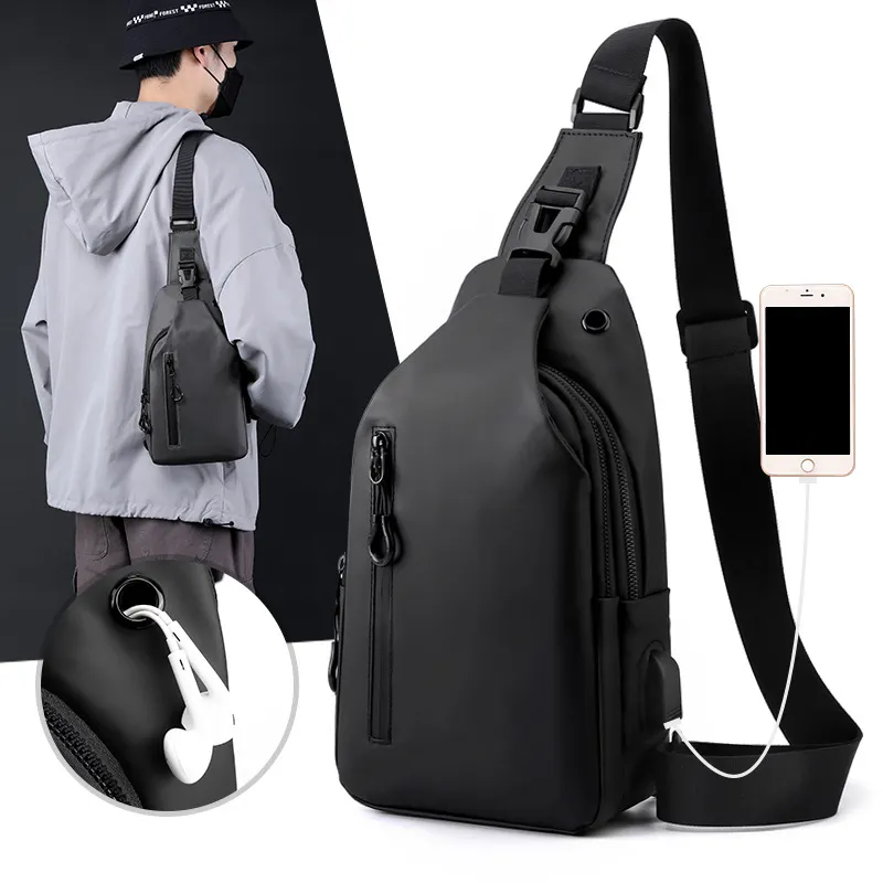 Custom Logo Travel Waterproof Shoulder Bag Casual Sport Men's Chest Bag With USB charging port