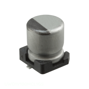 Distribuidor Autorizado, Condensador de Aluminio de 10 uF, 10UF 20% 35V SMD UWD1V100MCL1GS, Condensador de Montaje Superficial - Product Image 1