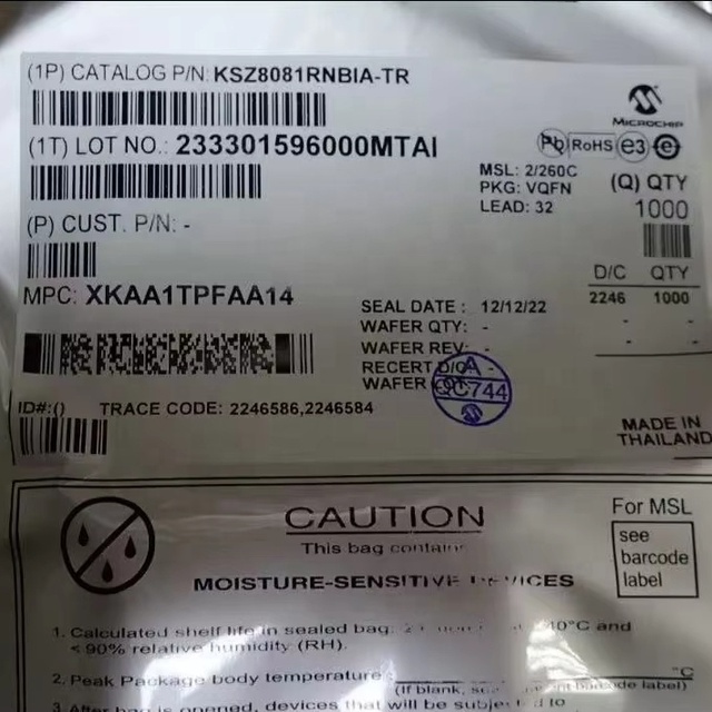 MICROCHIP KSZ8081RNBIA-TR Ethernet PHY IC 10/100 Base-T Transceiver RMII Interface QFN32 Auto Negotiation Low Power