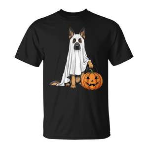 Camiseta para amantes de los perros, diseño de calabaza fantasma de pastor alemán, linda y espeluznante - Product Image 1