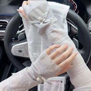 Summer Ice Silk Arm Sleeves Solid Color <b>Bow</b> Design Breathable Women Cycling Protection Fresh Sweet Style Adult - Product Image 1