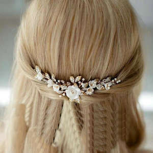 Fatto a mano in ceramica fiore con perline da sposa pettine in cristallo piccolo copricapo <span class=keywords><strong>per</strong></span> sposa damigella d'onore <span class=keywords><strong>accessori</strong></span> <span class=keywords><strong>per</strong></span> capelli da sposa - Product Image 2