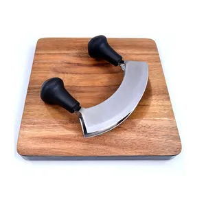 Mezzaluna Knife and Acacia Cutting Board Set