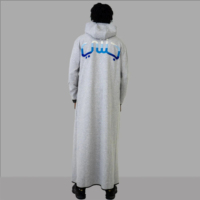 Jubba untuk pria Arab Thobe Kaftan buatan tangan Thobe gaun panjang Navy dengan halus putih bordir
