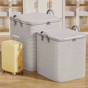 Bolsa de Almacenamiento Plegable de Gran Capacidad, de Tela No Tejida, con Rayas Grises, para Ropa, Pantalones y Edredones - Product Image 2