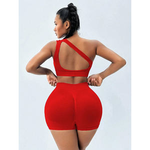 Ropa Deportiva al por Mayor Ropa de Gimnasio Conjunto de Yoga para Mujer con Sujetador Deportivo de un Hombro de Alto Impacto y Shorts - Product Image 5