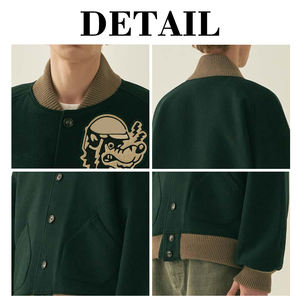 KingSen Custom Heavyweight Wool Blend Varsity Jacket For Men Loose Fit Cartoon Patch <b>Button</b> Down Baseball Jacket Winter Coat - Product Image 6