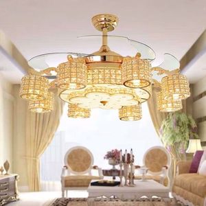 Crystal <b>Ceiling</b> Fan with <b>Light</b> and <b>Remote</b> Modern Dimmable Fandelier Invisible Retractable Chandelier Fan for Bedroom Living Room - Product Image 2