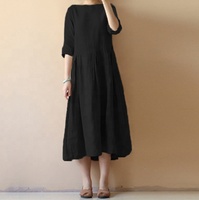 Robe plissée Vintage décontractée pour femmes, grande taille, femme élégante, longue, coton et lin, été 2022