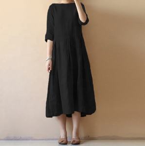 Robe plissée Vintage décontractée pour femmes, <span class=keywords><strong>grande</strong></span> <span class=keywords><strong>taille</strong></span>, femme élégante, longue, coton et lin, été 2022 - Product Image 3