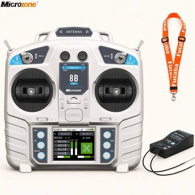 Microzone MC8B MINI Radio System 2.4G 8-Channel Transmitter with MC8RE-V2 Receiver for RC Aircraft Car Boat Helicopter UAV