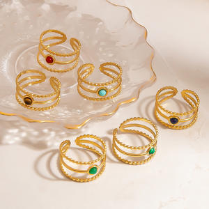 European Style Stainless Steel <b>Bracelets</b> With Natural Stone Inlay <b>Adjustable</b> Open Design For Women Gift Jewelry - Product Image 1