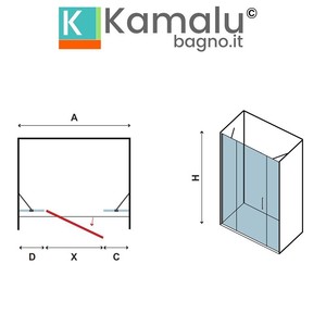Kamalu KPX6000, mampara de ducha con bisagras de 120cm, 2 paneles laterales fijos, aluminio sin marco, 8mm de espesor, 6mm, lados para uso en el baño - Product Image 4