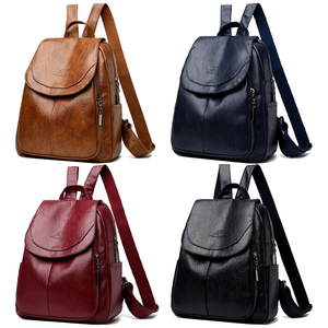 Classic Vintage Simple Design Good Quality PU Leather <b>Backpack</b> Knapsack Lightweight Rucksack for Lady Women RTS Bulk Mixed Order - Product Image 2