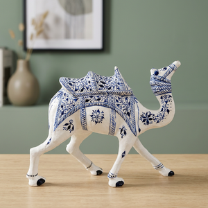NIRMALA HANDICRAFTS - Figura de Camello Kathi de Cerámica Azul Hecha a Mano, con Patrón Floral, Estatua Tradicional India para el Hogar - Product Image 2