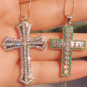 Collar con Colgante de Cruz Religiosa de Oro con Diamantes para Mujer, Joyería de <span class=keywords><strong>Fe</strong></span>, <span class=keywords><strong>Esperanza</strong></span> y Creencia, Collar de Moda con Cruz de Diamantes - Product Image 6