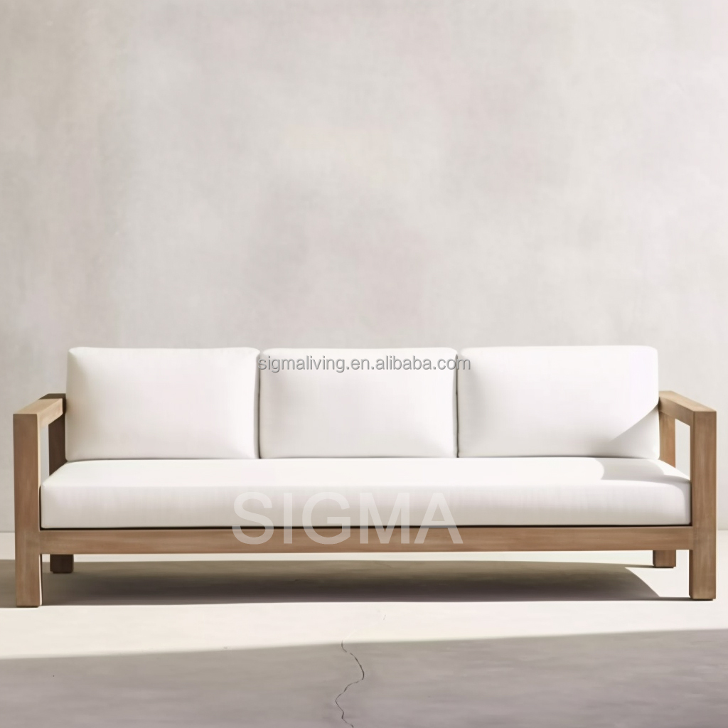 Modern outdoor furniture sofa garden set patio waterproof fabric solid wooden teak garden sofa