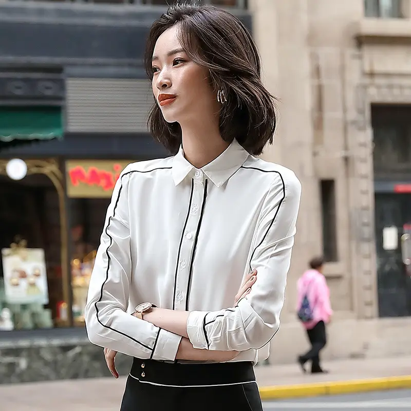 Plus Size S-4XL Plain white blouses bamboo elegant long-sleeved blouses slim office ladies work clothes woman shirt formal shirt