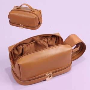 Trousse de Maquillage de Voyage Portable Étanche à Deux Couches Grande Capacité avec Fermeture Éclair en PU OEM - Product Image 5