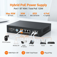 4 Port PoE Switch 10/100Mbps dengan 2 Uplink IEEE802.3af/at/bt 90W 250m Jangkauan Jauh Watchdog 6KV Lightning