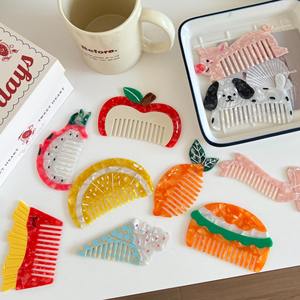 Nouveautés : Peigne à cheveux en acétate au design créatif et original, motif fruit, color-block amusant, élégant et mignon, motif petit chien - Product Image 4