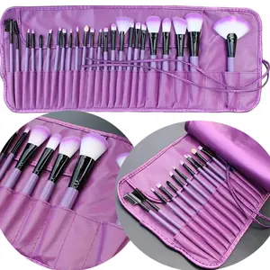 wholesale 24 pcs private label makeup brush set custom logo professional purple cosmetic brush with pouch