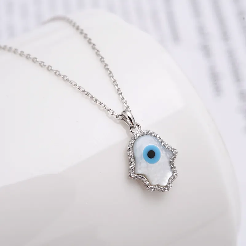 New Fashion Classic S925 Sterling Silver Inlaid Zircon Turkish Devil's Eye Pendant Necklace Lady Party Jewelry