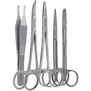 A2ZSCILAB Juego de 5 Instrumentos Quirúrgicos Veterinarios de Acero Inoxidable: Portaagujas, Tijeras, Pinzas Hemostáticas, Pinzas de Presión - Product Image 1