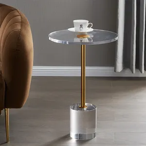 Tavolino da caffè in acrilico tavolino rotondo in acrilico trasparente dorato in stile moderno per soggiorno di lusso