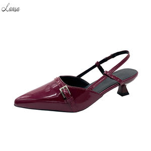 Sandalias de Punta cerrada Estilo francés Tacones altos Simple Sólido PU Cuero Punto Tacones de aguja Zapatos individuales Sandalias con hebilla en el tobillo - Product Image 5