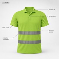 Polo de sécurité haute visibilité réfléchissant vert lime fluorescent, manches courtes, respirant, pour le travail et la construction