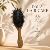 Brosse en bois de santal doré à poils de sanglier et picots en nylon - Masseur de cuir chevelu professionnel pour démêler et faire briller les cheveux - Cadeau de luxe