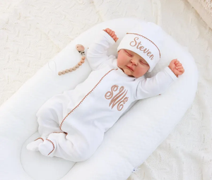 Conjunto de Ropa para Bebé <span class=keywords><strong>Recién</strong></span> Nacido con Monograma, Bordado Personalizado, <span class=keywords><strong>Regalo</strong></span> para el Día de la Salida de la Maternidad, 100% Algodón, Ropa para Dormir - Product Image 3