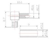 Connecteur coaxial MCX-C-JW3, fournisseur fabricant, connecteur mâle MCX à angle droit à sertir pour câble coaxial RG142 RG58 LMR195 LMR200