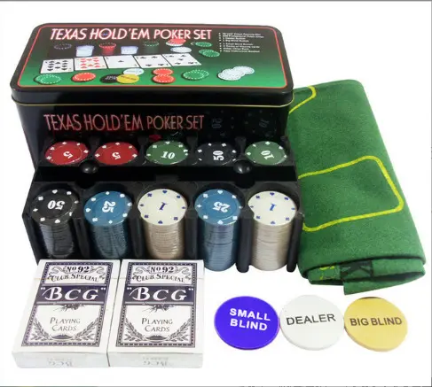 Drop Shipping Texas Poker Black Jack Set 200 Chips Met Tafelkleed En 2 Decks Poker