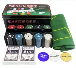 Drop Shipping Texas Poker Black Jack Set 200 Chips With Table Cloth & 2 Decks of Poker