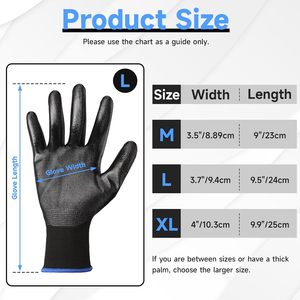 Men Women <b>Thin</b> Breathable Light Duty Grip Polyurethane Black Safety Coated Work PU <b>Gloves</b> - Product Image 3