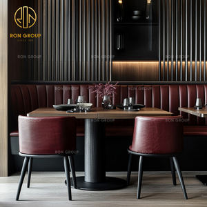 Ensemble de meubles de restaurant, de café et d'hôtel commerciaux en bois et cuir rouge moderne, canapé, banquette, table et chaises - Product Image 4