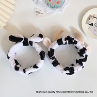 Serre-tête en peluche super mignon pour femme, style coréen, avec nœud papillon 3D et motif vache, populaire sur internet, pour mariage et maquillage