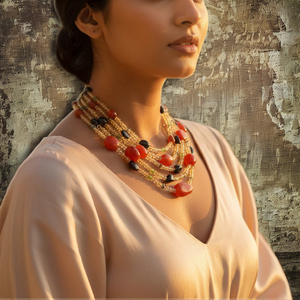 Collier vintage en laiton avec perles et pierres précieuses (quartz, perle, agate, turquoise) - Product Image 4