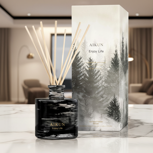 Diffuseur de parfum Aikun en verre marbré noir avec bâtonnets naturels pour salon, boîte cadeau, fabrication directe usine, OEM ODM, étiquette personnalisée - Product Image 1